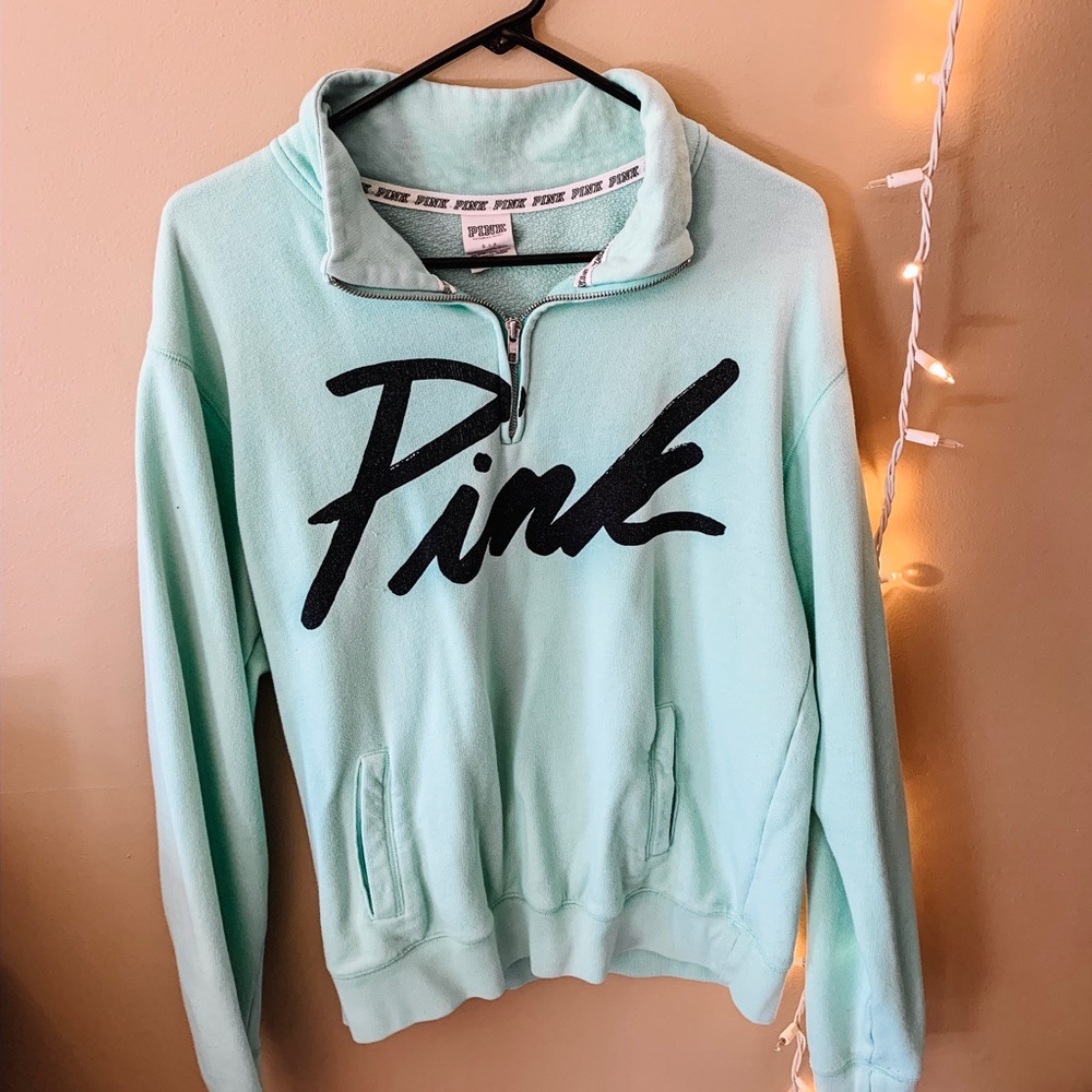 LAST CALL - PINK - teal quarter zip sweatshirt